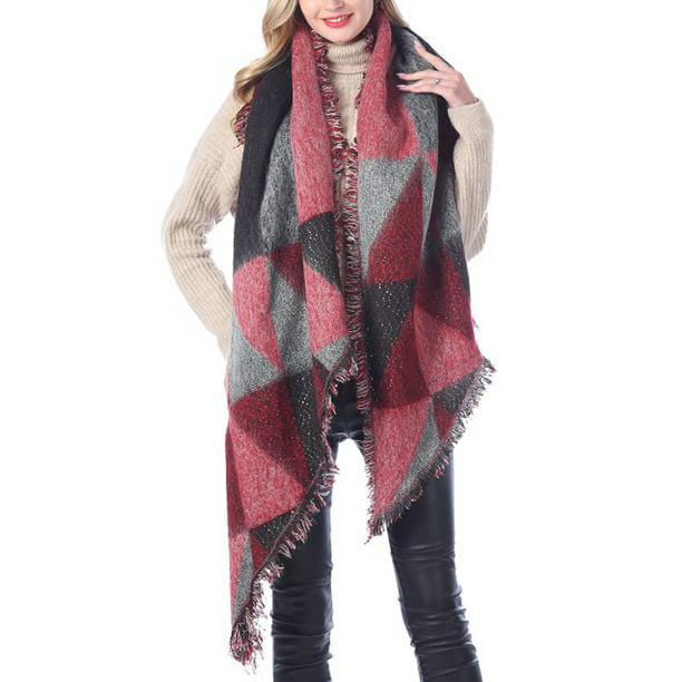 Women Long Cashmere Winter Wool Blend Soft Warm Scarf Wrap Shawl Plaid Scarf New